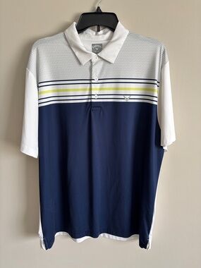 Callaway Men's Navy, White & Lime Striped Golf Polo